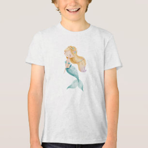 Cute Watercolor Mermaid Girl Illustration Tri-Blend Shirt
