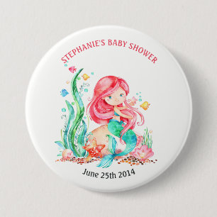Cute Watercolor Mermaid Under the Sea Baby Shower 7.5 Cm Round Badge
