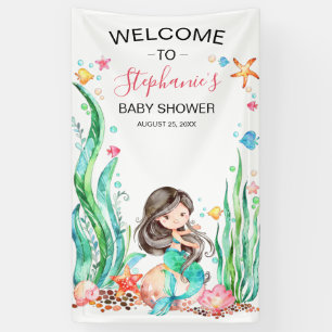 Cute Watercolor Mermaid Under the Sea Baby Shower Banner