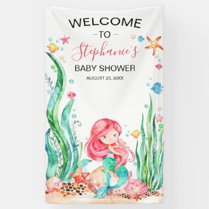 Cute Watercolor Mermaid Under the Sea Baby Shower Banner