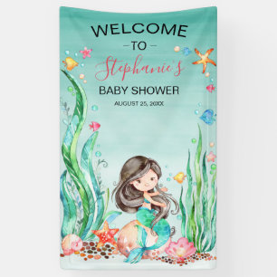 Cute Watercolor Mermaid Under the Sea Baby Shower Banner