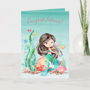 Cute Watercolor Mermaid Under the Sea Baby Shower Card