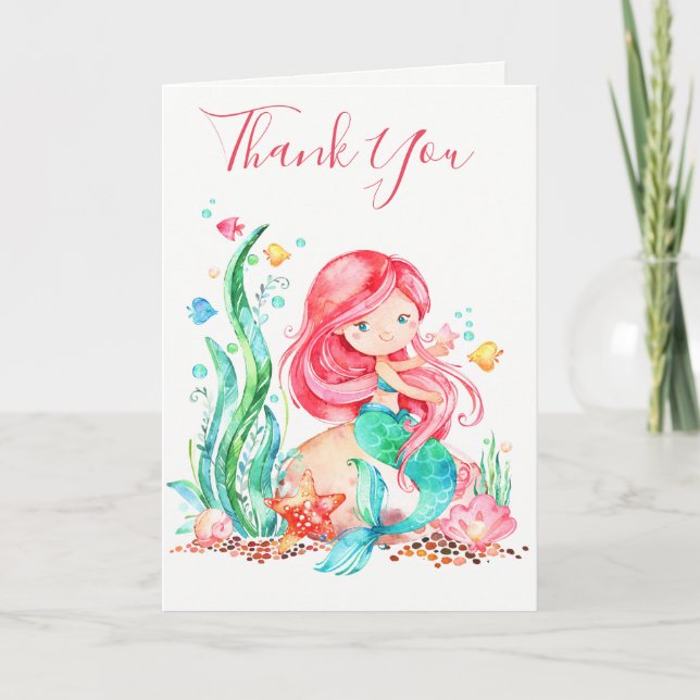 Cute Watercolor Mermaid Under the Sea Baby Shower Card (Front)