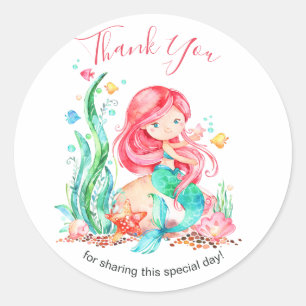 Cute Watercolor Mermaid Under the Sea Baby Shower Classic Round Sticker