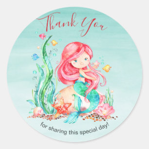 Cute Watercolor Mermaid Under the Sea Baby Shower Classic Round Sticker