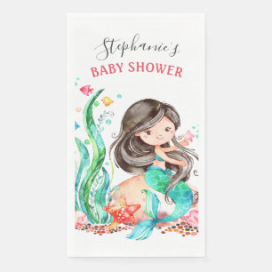 Cute Watercolor Mermaid Under the Sea Baby Shower  Napkin