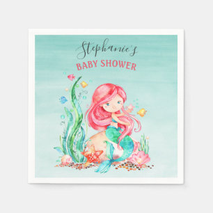 Cute Watercolor Mermaid Under the Sea Baby Shower Napkin