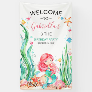 Cute Watercolor Mermaid Under the Sea Birthday Ban Banner