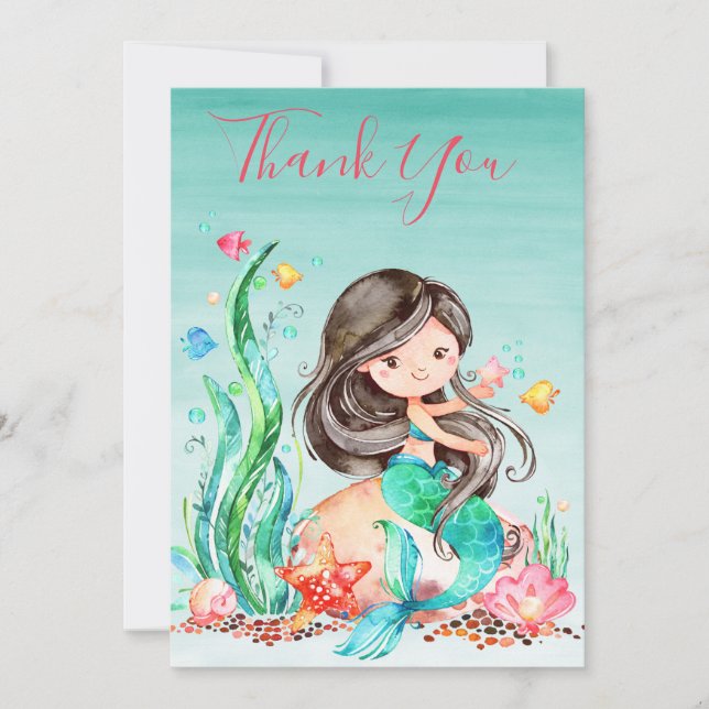 Cute Watercolor Mermaid Under the Sea Birthday Card (Front)