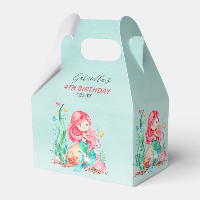 Cute Watercolor Mermaid Under the Sea Birthday Fav Favour Box (Front Side)