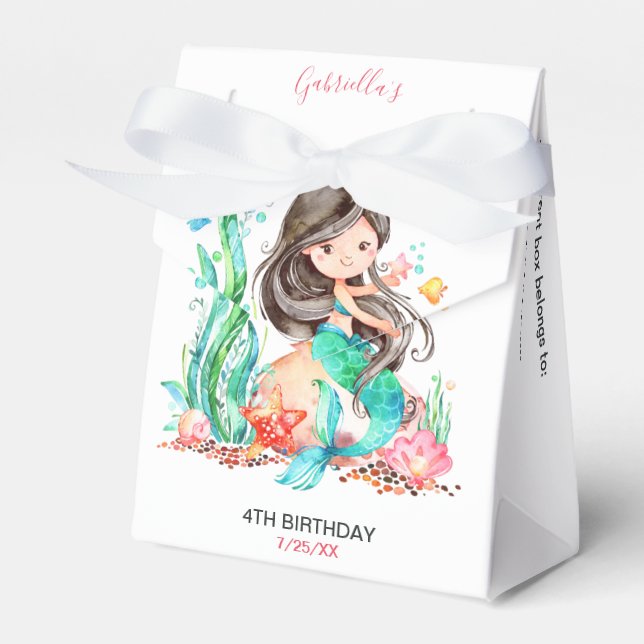 Cute Watercolor Mermaid Under the Sea Birthday Favour Box (Front Side)