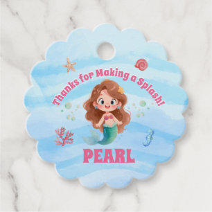 Cute Watercolor Mermaid Under the Sea Birthday Favour Tags