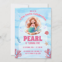 Cute Watercolor Mermaid Under the Sea Birthday