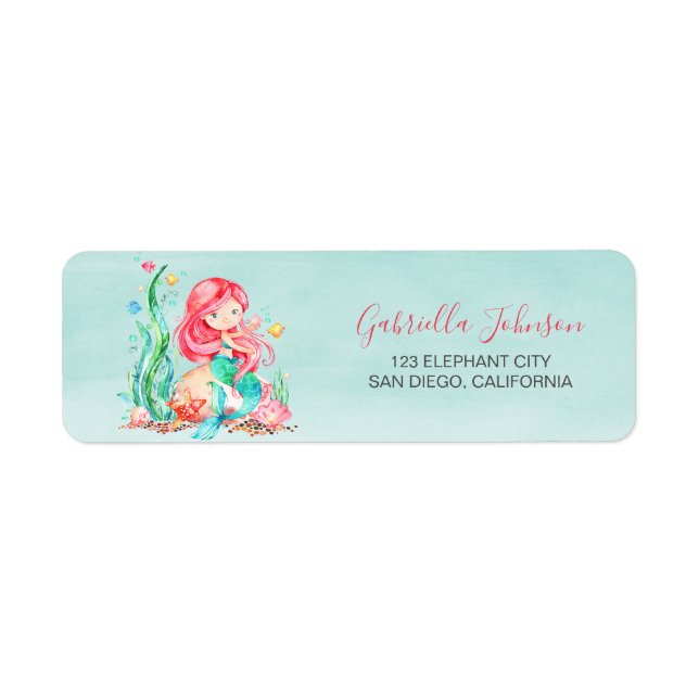 Cute Watercolor Mermaid Under the Sea Birthday Lab (Front)