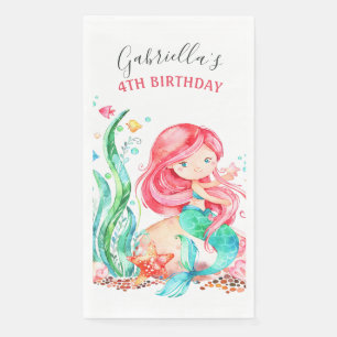 Cute Watercolor Mermaid Under the Sea Birthday Pap Napkin