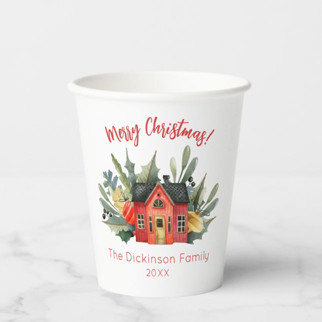 Cute Watercolor Merry Christmas Paper Cups (Front)