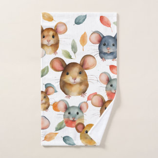 Cute Watercolor Mice and Autumn Leaves Pattern Bath Towel Set