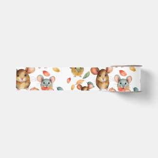 Cute Watercolor Mice and Autumn Leaves Pattern Grosgrain Ribbon