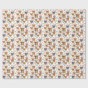 Cute Watercolor Mice and Autumn Leaves Pattern Wrapping Paper