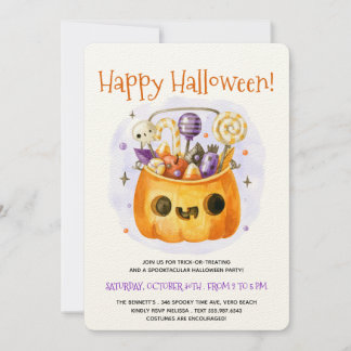 Cute Watercolor Minimal Adult Halloween Party  Invitation