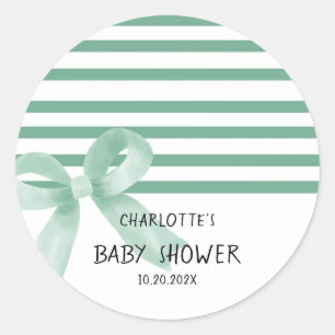 Cute Watercolor Mint Bow Baby Shower Classic Round Sticker