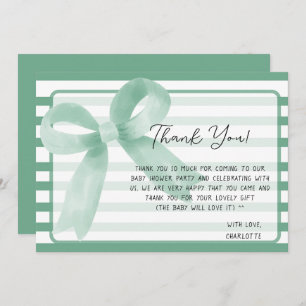 Cute Watercolor Mint Bow Baby Shower Thank You Card
