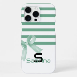 Cute Watercolor Mint Bow Stripes iPhone 16 Pro Max Case