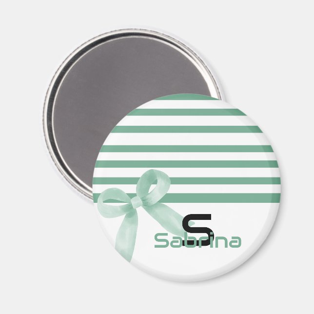 Cute Watercolor Mint Bow Stripes Magnet (Front/Back)
