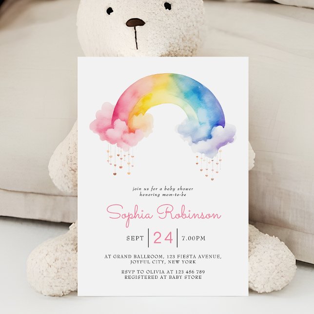 Cute Watercolor Modern  Rainbow Baby Shower Invitation (Creator Uploaded)