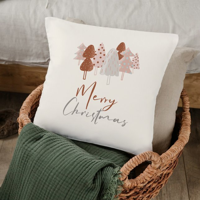 Cute Watercolor Modern Script Boho Christmas Tree Cushion (Creator Uploaded)