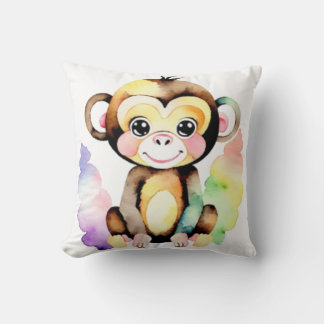 Cute watercolor monkey cushion