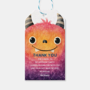 Cute Watercolor Monster Kids' Birthday Thank You Gift Tags