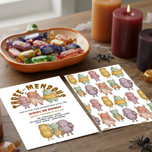 Cute Watercolor Monster Threemendous 3rd Birthday Invitation