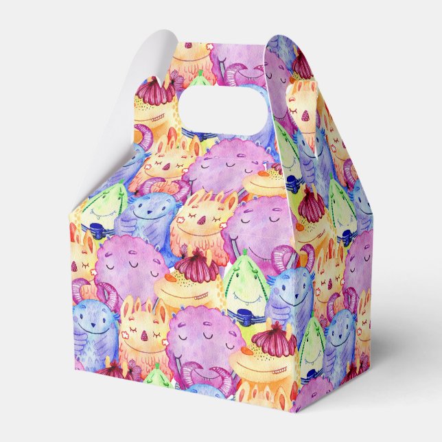 Cute Watercolor Monsters Favour Box (Front Side)