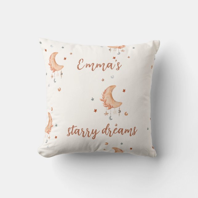 Cute Watercolor Moon And Stars Cushion (Front)