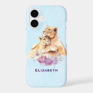 Cute Watercolor Mother Lion & Cub