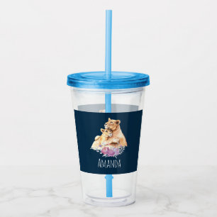 Cute Watercolor Mother Lion & Cub Acrylic Tumbler