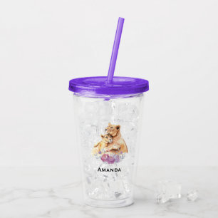 Cute Watercolor Mother Lion & Cub Acrylic Tumbler