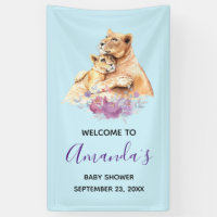 Cute Watercolor Mother Lion & Cub Baby Shower