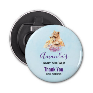 Cute Watercolor Mother Lion & Cub Baby Shower Bottle Opener
