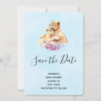 Cute Watercolor Mother Lion & Cub Baby Shower