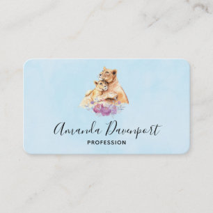 Cute Watercolor Mother Lion & Cub Business Card