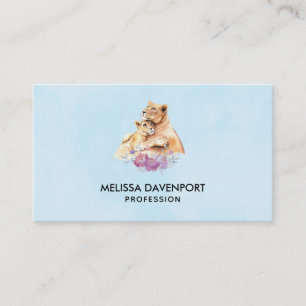 Cute Watercolor Mother Lion & Cub Business Card