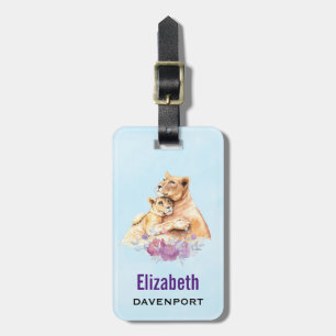 Cute Watercolor Mother Lion & Cub Luggage Tag