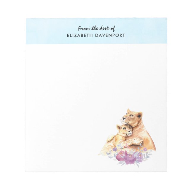 Cute Watercolor Mother Lion & Cub Notepad (Front)