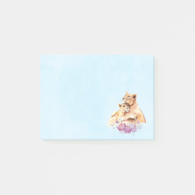 Cute Watercolor Mother Lion & Cub Post-it Notes (Front)