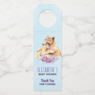 Cute Watercolor Mother Lion & Cub Thank You Bottle Tag