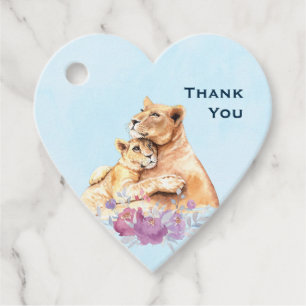 Cute Watercolor Mother Lion & Cub Thank You Favour Tags