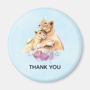 Cute Watercolor Mother Lion & Cub Thank You Magnet