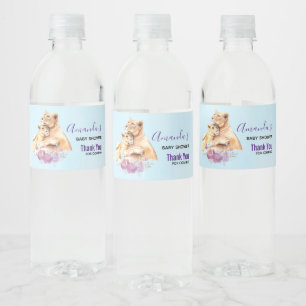 Cute Watercolor Mother Lion & Cub Thank You Water Bottle Label
